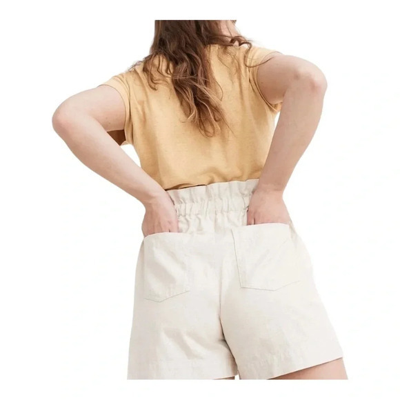 MADEWELL DRAWSTRING PLEATED PAPER BAG COTTON LINEN TAN BEIGE SHORTS SIZE SMALL - Picture 4 of 12